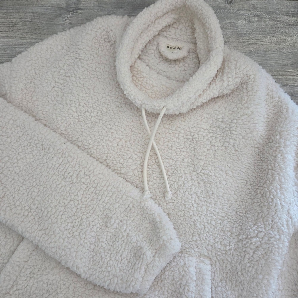 Soma Pullover Cream Over Sized Sherpa Funnel Neck Tunic Loungewear Womens XS/S